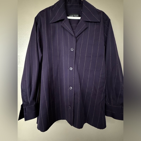 Vintage Linda Allard Ellen Tracy Wool Shacket Shirt Jacket 6 Purple Pin Striped - Picture 1 of 14